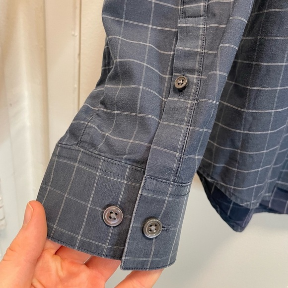 Theory Shirt Adult Large Gray Black Plaid Lightweight Button Up Cotton Mens - Picture 3 of 16